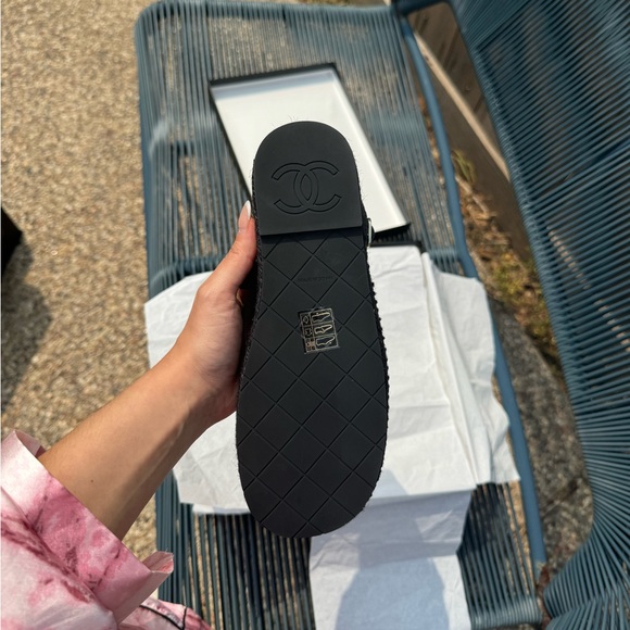 Black sandal rhinestone Chanel platforms